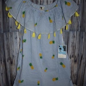 Violet Sky Striped Pineapple Summer Dress Tassel S